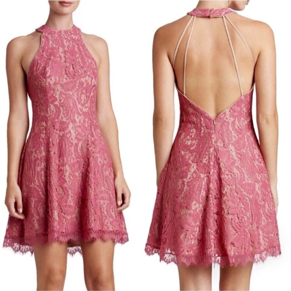 Dress The Population Magenta Pink Gold Lace Low Back Dress Size XL